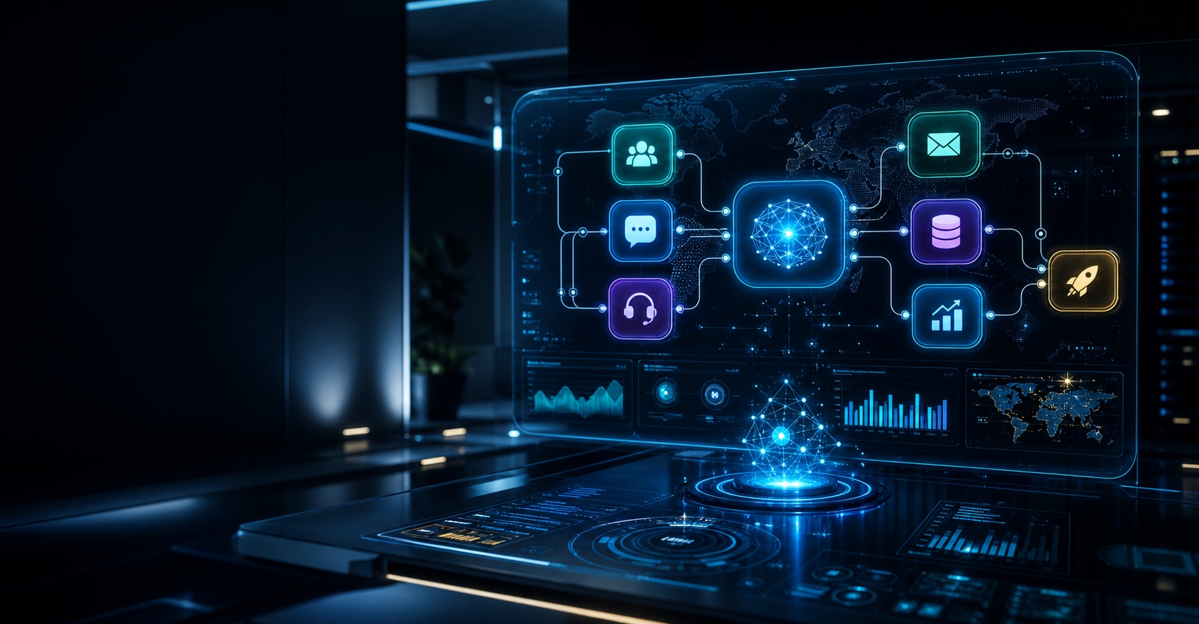 AI operations dashboard connecting business automation workflows